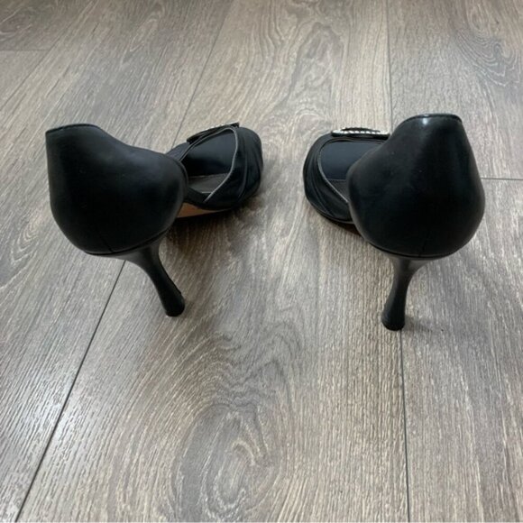 Aldo Women's Open toe Pumps Heels Leather Black Crystal Embellishment detail - Picture 14 of 16